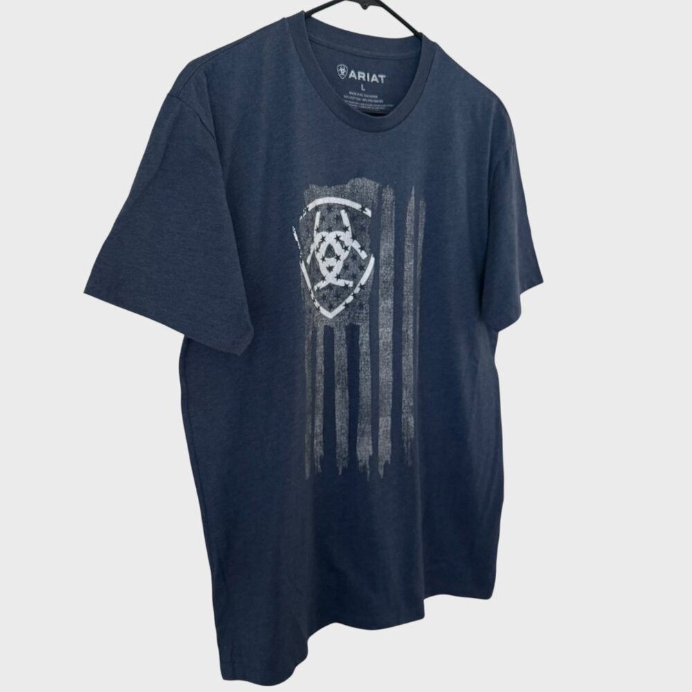 Ariat Vertical American Flag T-Shirt Blue Men's Large Short-Sleeve Graphic Tee - Picture 3 of 10